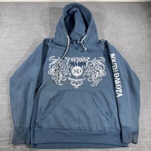Tipsy Hoodie Unisex M Blue Good Old MacDonalds Farm South Dakota Graphic Raglan